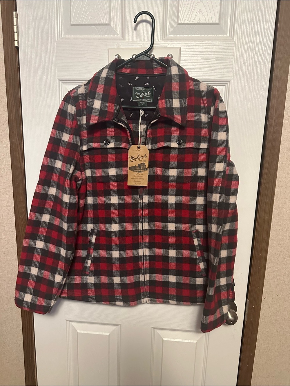 Woolrich Red, Black & Gray Plaid Zip Shirt Jacket
